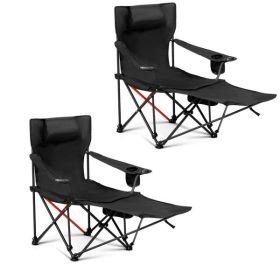 2 Pack 2-in-1 Camping Chair Reclining, Lightweight Folding Camping Chair with Adjustable Backrest & Removable Footrest