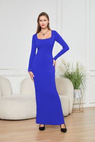 Two-in-one With Lining Double-layer Belly Contracting Hip Lifting Long Sleeve Narrow Dress (Option: Blue-S)