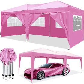 10'x20' EZ Pop Up Canopy Outdoor Portable Party Folding Tent with 6 Removable Sidewalls + Carry Bag + 4pcs Weight Bag (Color: Pink)