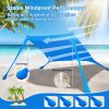 Foldable Beach Canopy Tent Collapsible Shade Sail Sun Protection Windproof Shelter 4 Sandbag 2 Pole Portable Storage Bag Rectangle Blue